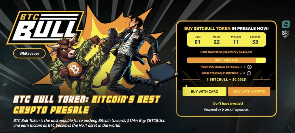 The welcome page of the BTC Bull IPO website